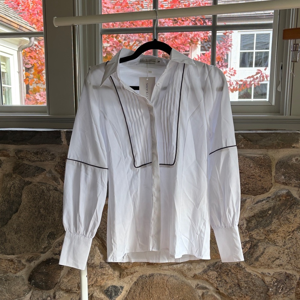 Stylish White Kids Button Down Shirt with Black Trim
